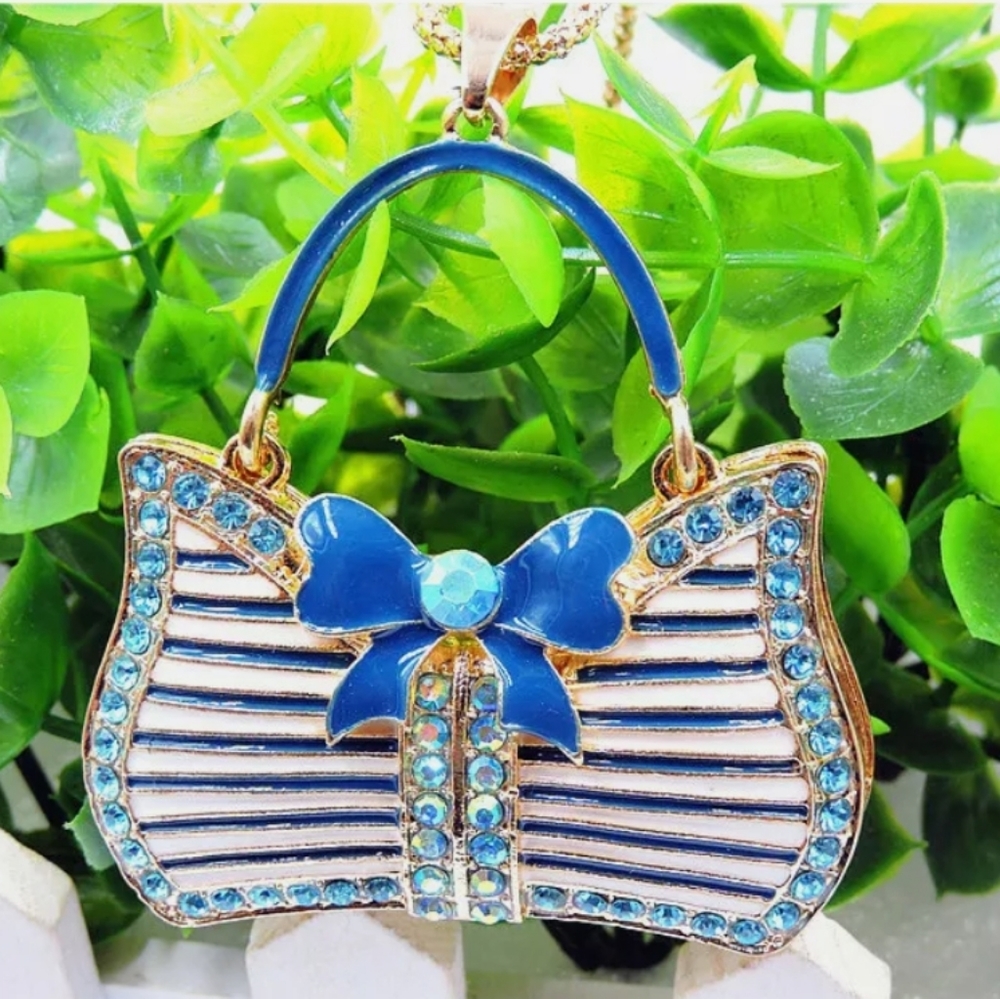 New-Blue Crystal, Bowknot,Handbag Pendant Necklace - Picture 2 of 4